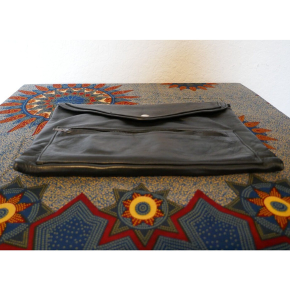 Vintage Black Leather Envelope Strapless Unisex Clutch Bag 9" x 13" Boho Hippie - Picture 13 of 16
